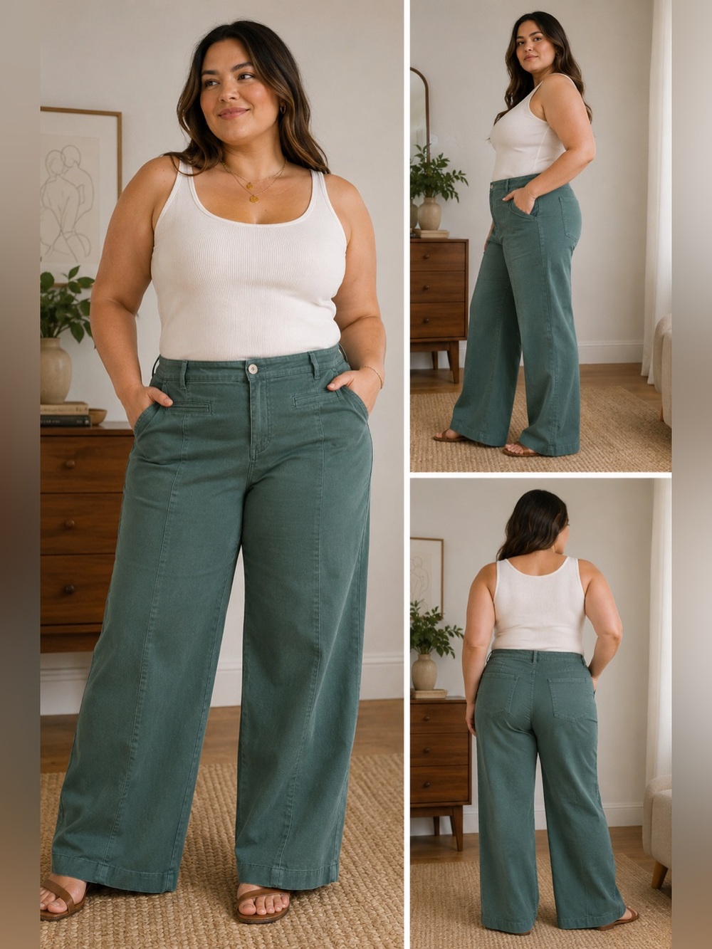 Maeve Anthropologie Green Wide Leg Utility Pants